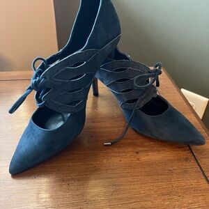 Blue Stiletto Heels with Crisscross Lacing